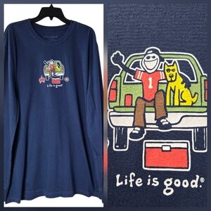 Life is Good Navy Blue Cotton Long Sleeve Crew Football Tailgating TShirt